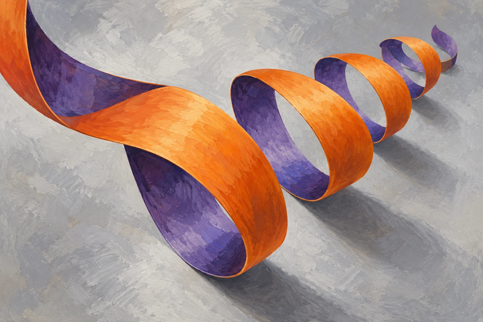Espiral de cintas con cuatro segmentos conceptuales; ilustración IA de composición temporal, no gráfico del PIB ni pronóstico.