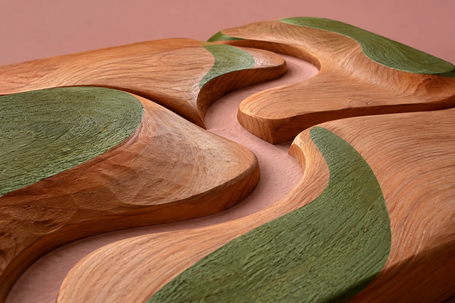 Ilustración IA de un relieve de madera inventado; es una metáfora del recorrido completo y no representa comisiones medidas, una red real ni resultados del estudio.