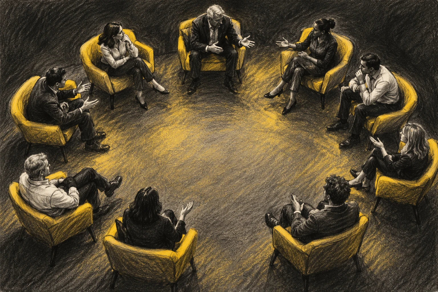 Ilustración IA de una sala de reunión imaginaria; no reproduce la Reserva Federal, sus miembros ni una votación real.