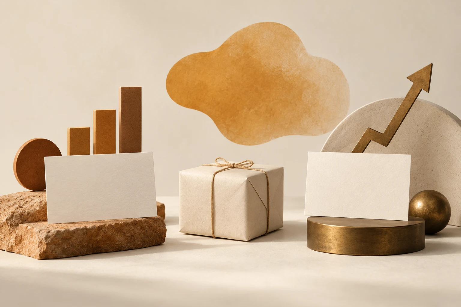 Paquete y flechas decorativas sin escala, ilustración conceptual que no representa datos financieros.